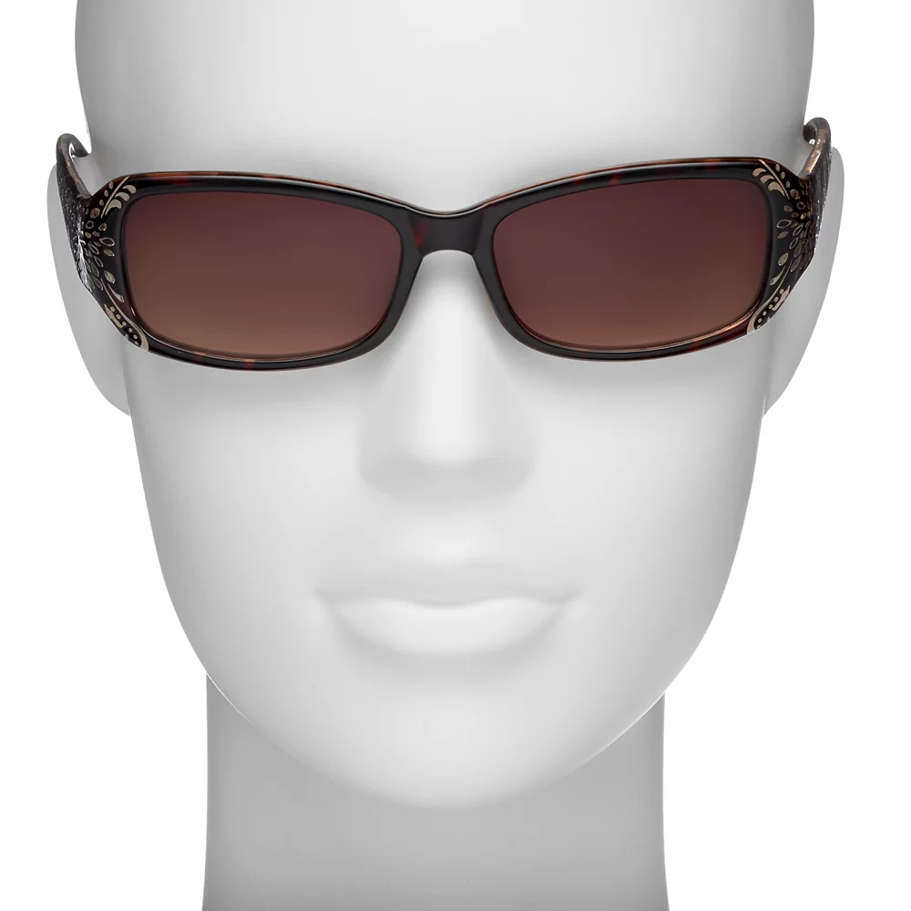 Nine West Rectangle Sunglasses with Floral Etching 4 Nine West Rectangle Sunglasses with Floral Etching - Image 2