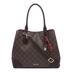 Nine West Brooklyn Jet Set Carryall Satchel Bag -Deals My Glow Wardrobe Store 3754136 Dark Brown Lattice