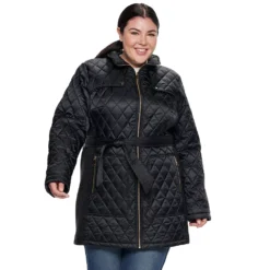 Plus Size Nine West Hooded Diamond-Quilted Belted Jacket -Deals My Glow Wardrobe Store 3803741 ALT3