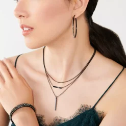 Nine West Black Tone & Simulated Crystal Hoop Earrings -Deals My Glow Wardrobe Store 4591959 ALT9