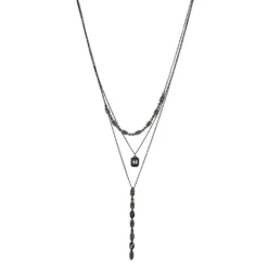 Nine West Black Tone & Simulated Crystal Multi-Layered Necklace