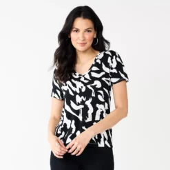 Women's Nine West Essential V-Neck Tee -Deals My Glow Wardrobe Store 4841148 Black Leopard