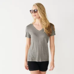 Women's Nine West Essential V-Neck Tee -Deals My Glow Wardrobe Store 4841148 Dark Storm Heather