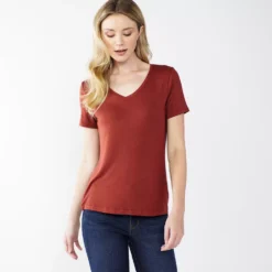 Women's Nine West Essential V-Neck Tee -Deals My Glow Wardrobe Store 4841148 Marsala Flower