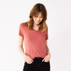 Women's Nine West Essential V-Neck Tee -Deals My Glow Wardrobe Store 4841148 Mauve Jewel Nep