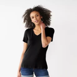 Women's Nine West Essential V-Neck Tee -Deals My Glow Wardrobe Store 4841148 Mineral Black