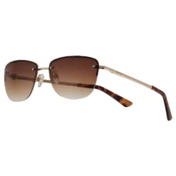 Women's Nine West 57mm Gold Frame Semi-Rimless Rectangle Sunglasses