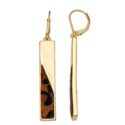 Nine West Gold Tone & Cheetah Print Bar Drop Earrings