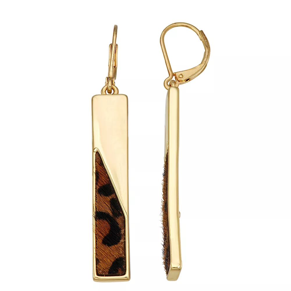 Nine West Gold Tone & Cheetah Print Bar Drop Earrings 3 Nine West Gold Tone & Cheetah Print Bar Drop Earrings