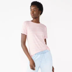 Women's Nine West Essential Crewneck Tee 157 Women's Nine West Essential Crewneck Tee -Deals My Glow Wardrobe Store 4911743 Blush Stripe