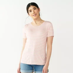 Women's Nine West Essential Crewneck Tee 116 Women's Nine West Essential Crewneck Tee -Deals My Glow Wardrobe Store 4911743 Pink Stripe