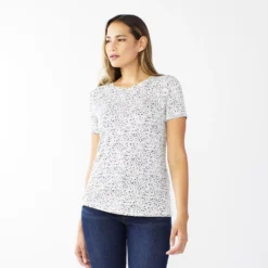 Women's Nine West Essential Crewneck Tee 111 Women's Nine West Essential Crewneck Tee -Deals My Glow Wardrobe Store 4911743 White Small Cheetah
