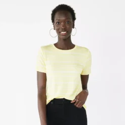 Women's Nine West Essential Crewneck Tee 118 Women's Nine West Essential Crewneck Tee -Deals My Glow Wardrobe Store 4911743 Yellow Stripe
