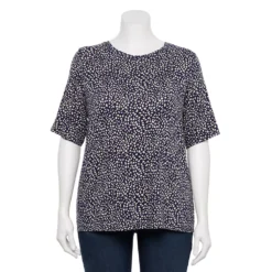 Plus Size Nine West Essential Elbow Sleeve Top -Deals My Glow Wardrobe Store 4950998 Navy Dot
