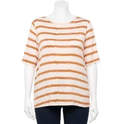 Plus Size Nine West Essential Elbow Sleeve Top -Deals My Glow Wardrobe Store 4950998 Peach Stripe
