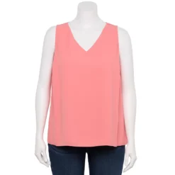 Plus Size Nine West Essential V-Neck Tank -Deals My Glow Wardrobe Store 4952917 Cruz Coral