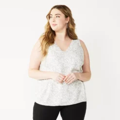 Plus Size Nine West Essential V-Neck Tank -Deals My Glow Wardrobe Store 4952917 Gray Cheetah