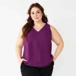Plus Size Nine West Essential V-Neck Tank -Deals My Glow Wardrobe Store 4952917 Pansy Plum