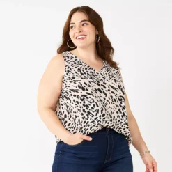 Plus Size Nine West Essential V-Neck Tank -Deals My Glow Wardrobe Store 4952917 Spotted Leopard