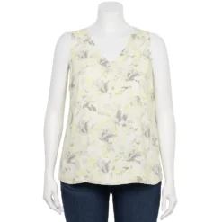 Plus Size Nine West Essential V-Neck Tank -Deals My Glow Wardrobe Store 4952917 Yellow Floral