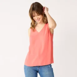 Petite Nine West V-Neck Tank -Deals My Glow Wardrobe Store 4957403 Cruz Coral