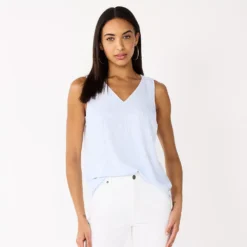 Petite Nine West V-Neck Tank -Deals My Glow Wardrobe Store 4957403 Light Blue Ikat