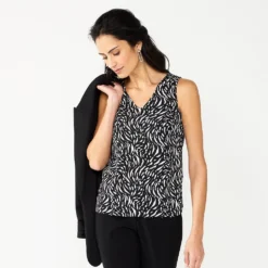 Petite Nine West V-Neck Tank -Deals My Glow Wardrobe Store 4957403 Zig Zag Zebra