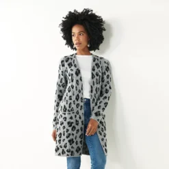 Women's Nine West Car Coat Cardigan -Deals My Glow Wardrobe Store 4972563 Gray Cheetah