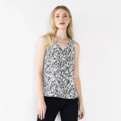 Women's Nine West V-Neck Tank -Deals My Glow Wardrobe Store 4974987 Black Dot Feather