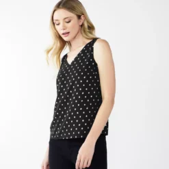 Women's Nine West V-Neck Tank -Deals My Glow Wardrobe Store 4974987 Black Foil Dot