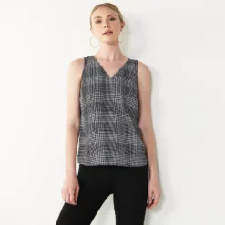 Women's Nine West V-Neck Tank -Deals My Glow Wardrobe Store 4974987 Black Plaid