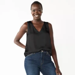 Women's Nine West V-Neck Tank -Deals My Glow Wardrobe Store 4974987 Black Satin