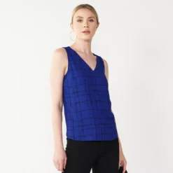 Women's Nine West V-Neck Tank -Deals My Glow Wardrobe Store 4974987 Blue Plaid