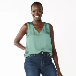 Women's Nine West V-Neck Tank -Deals My Glow Wardrobe Store 4974987 Green Satin