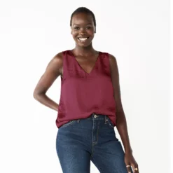 Women's Nine West V-Neck Tank -Deals My Glow Wardrobe Store 4974987 Wine Satin