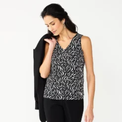 Women's Nine West V-Neck Tank -Deals My Glow Wardrobe Store 4974987 Zig Zag Zebra