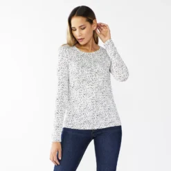 Petite Nine West Crewneck Long Sleeve Top -Deals My Glow Wardrobe Store 4991046 Small White Cheetah