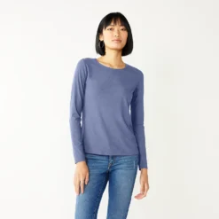 Women's Nine West Essential Soft-Spun Long Sleeve Crewneck Tee -Deals My Glow Wardrobe Store 4994081 Kelly Lavender Rib