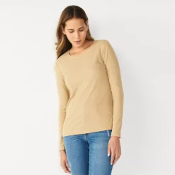 Women's Nine West Essential Soft-Spun Long Sleeve Crewneck Tee -Deals My Glow Wardrobe Store 4994081 Medium Cork Heather