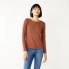 Women's Nine West Essential Soft-Spun Long Sleeve Crewneck Tee -Deals My Glow Wardrobe Store 4994081 Mocha Frosting Rib