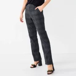 Women's Nine West Magic Waist Barely Bootcut Pants -Deals My Glow Wardrobe Store 5033819 Dark Char Plaid