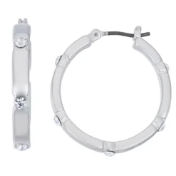 Nine West Silver Tone Small Hoop Earrings with Simulated Crystal Accents
