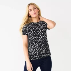 Petite Nine West Essential Crewneck Tee -Deals My Glow Wardrobe Store 5086783 Black Animal