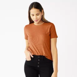 Petite Nine West Essential Crewneck Tee -Deals My Glow Wardrobe Store 5086783 Brown Brick Rib