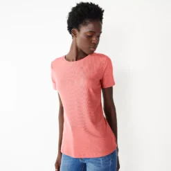 Petite Nine West Essential Crewneck Tee -Deals My Glow Wardrobe Store 5086783 Cruz Coral Rib