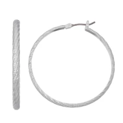 Nine West Textured Silver Tone Twist Hoop Earrings