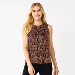 Nine West Essential Easy High-Neck Tank -Deals My Glow Wardrobe Store 5214280 Black And Brown Dots