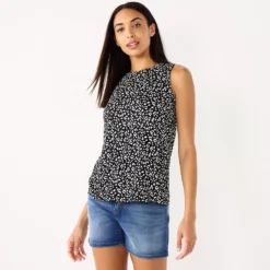 Nine West Essential Easy High-Neck Tank -Deals My Glow Wardrobe Store 5214280 Black Cheetah