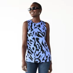 Nine West Essential Easy High-Neck Tank -Deals My Glow Wardrobe Store 5214280 Blue Black Leopard