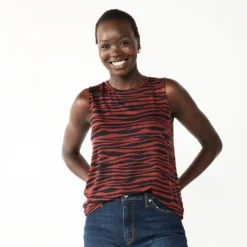 Nine West Essential Easy High-Neck Tank -Deals My Glow Wardrobe Store 5214280 Brown Zebra
